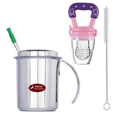 Prithi HomeS And Kitchen Stainless Steel Sipper With Handle & Lid (Cap) 2 In 1 Use  Handle Tumbler Or Straw Sipper220 Ml Sliv