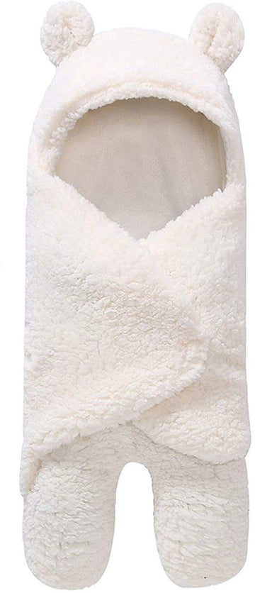 Solid Crib Hooded Baby Blanket for AC Room (Fur, White)