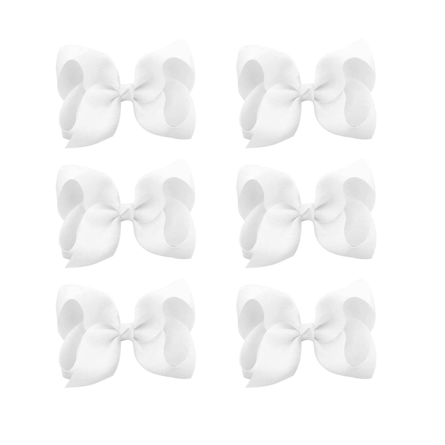 6 Pcs 3' Grosgrain Ribbon Hair Bows - Alligator Clips For Toddlers In Solid Color (White)