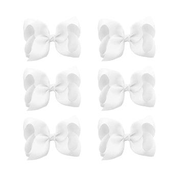 6 Pcs 3' Grosgrain Ribbon Hair Bows - Alligator Clips For Toddlers In Solid Color (White)