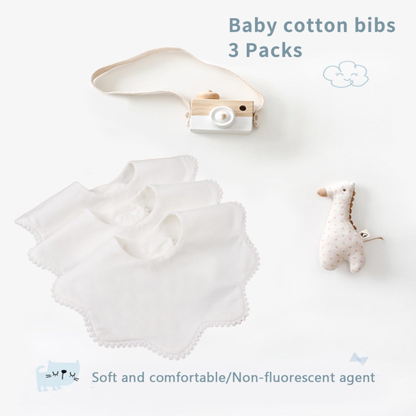 Bamery Baby Bandana Bibs White Cotton Drool Bibs For Drooling And Teething Absorbent For Boy Girl (Pure White)