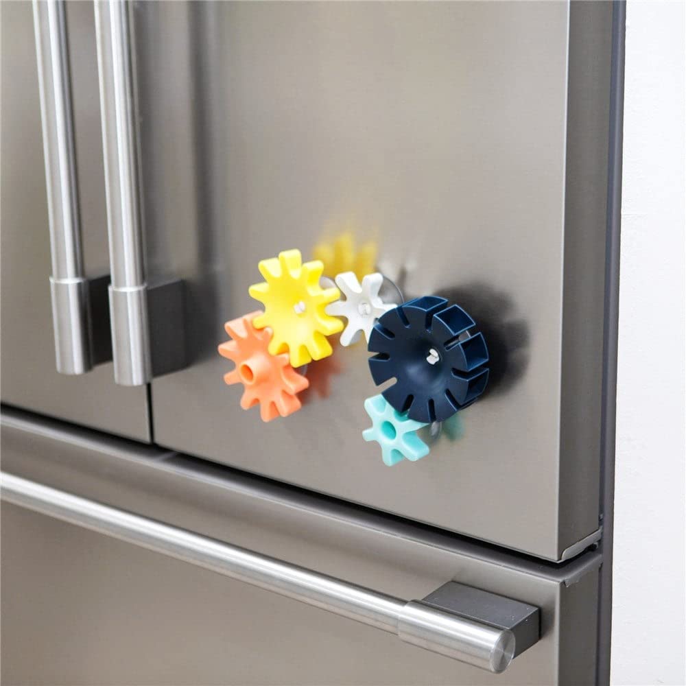 Boon Cogs Baby Bath Toys - Spinning Gear Themed Sensory Baby Toys for Bathtub - Suction Toys for Bathtub Walls - Navy and Yellow