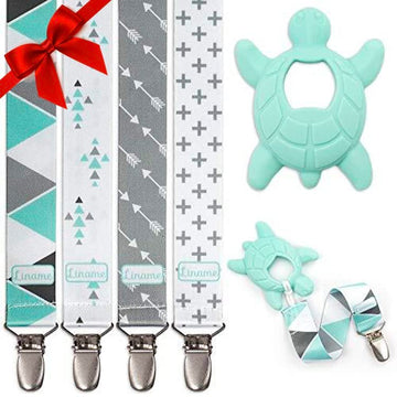 Liname Neutral Pacifier Clip With Teething Toy - 4 Pack Pacifier Clips For Boys & Girls - Binky Holder Soothie Paci Clip Binkie