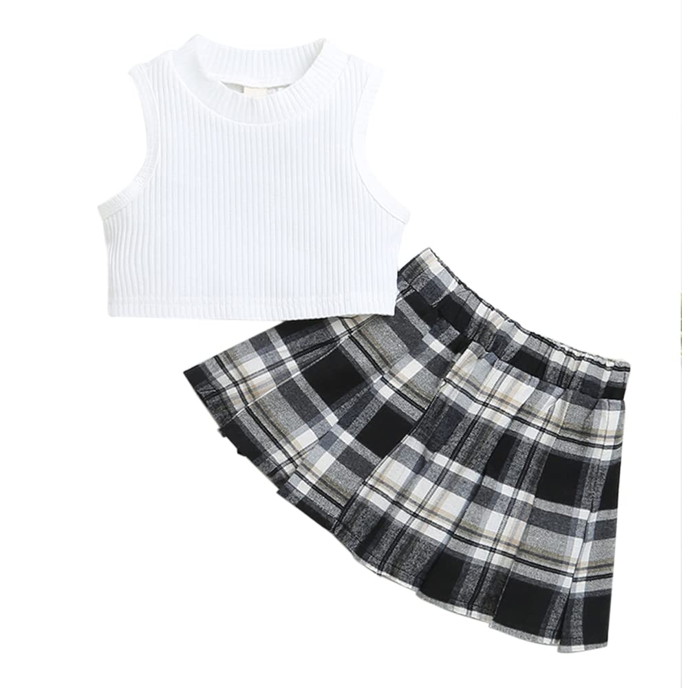 Hopscotch Baby Girls Cotton And Spandex Sleeveless Checkered Skirt Set In White Color For Ages 69 Months (Be14045632)