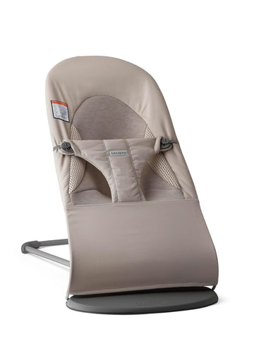 BabyBjrn Bouncer Balance Soft, Sand Gray, Woven/Jersey, Tri-Fabric | 2-in-1 Adjustable Baby Bouncer Seat and Toddler Chair, Newb