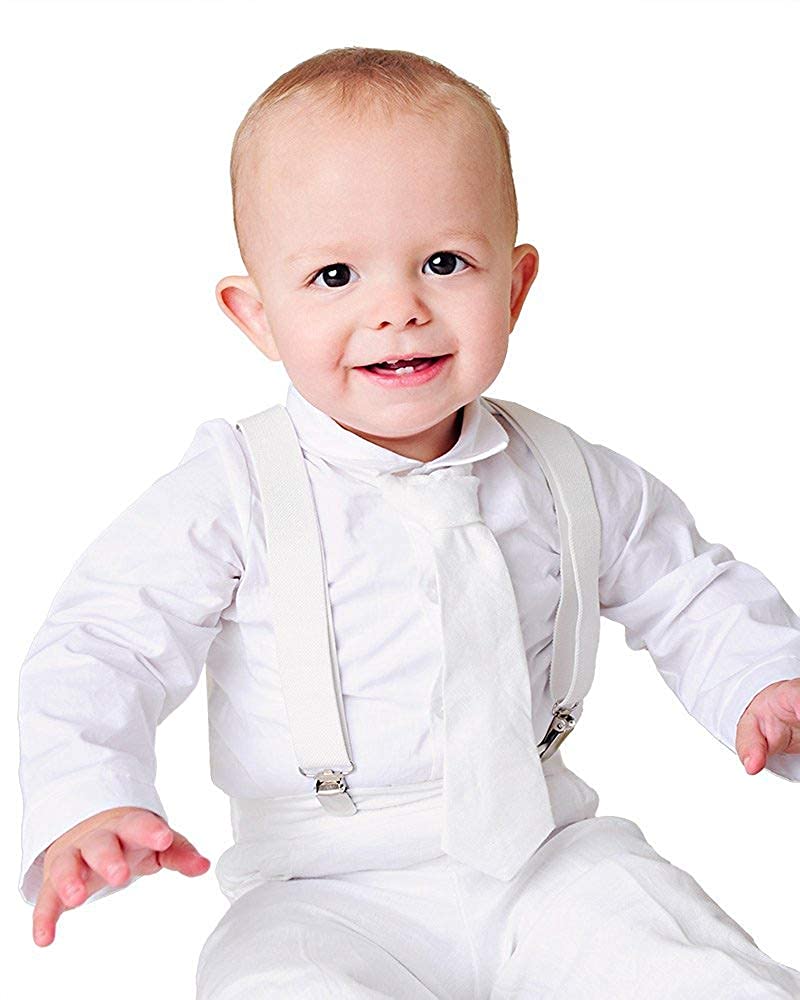 One Small Child Landen 3M Baby Suspender Outfit White