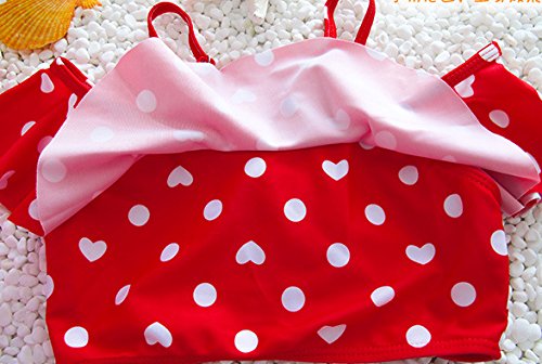 Baby Girl Cute Swimsuits Red 2 Pieces White Dot Skirt Swimwear Sets (Large, Red)