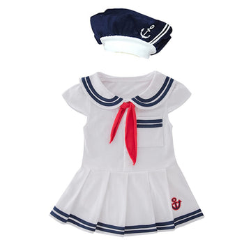 Lxkikmm Baby Girl Nautical Dress Sailor Suit Jumpsuit Romper With Hat, White 3-6 Months
