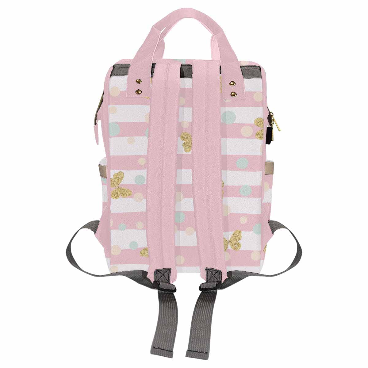 Artsadd Customized Baby Girl Diaper Backpack, Pink Stripe Dots Nappy Backpack Personalized Name Baby Bags With Insulated Pockets
