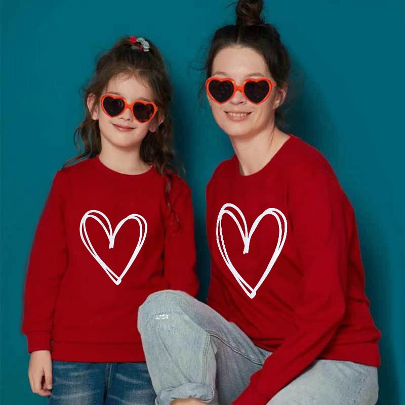 Mommy And Me Valentine'S Day Sweatshirt Love Heart Graphic Family Matching Pullover Casual Long Sleeve Shirt Tops (Kid-Red, 4-5T