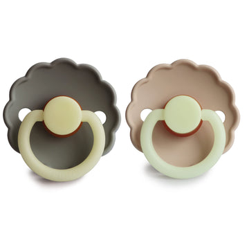 Frigg Daisy Night Natural Rubber Baby Pacifier | Made In Denmark | Bpa-Free (Portobello/Croissant, 6-18 Months) 2-Pack