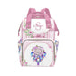 YallLocoMo Custom Name Diaper Bag Backpack Gift Pink floral Baby Bow Elephant Multifunction Travel Backpack Nappy Bag Daypack fo