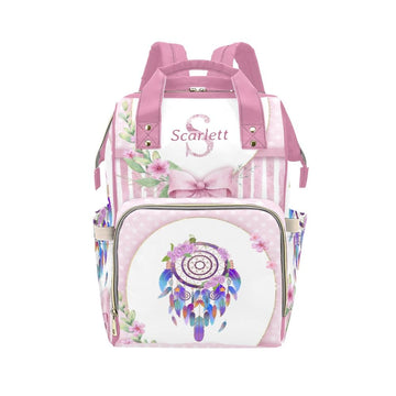 YallLocoMo Custom Name Diaper Bag Backpack Gift Pink floral Baby Bow Elephant Multifunction Travel Backpack Nappy Bag Daypack fo