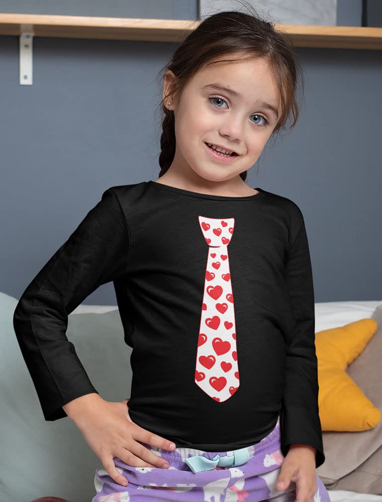 Red Hearts Tie Girls Boys Valentines Day Shirt Gamer Shirt Toddler Kids T-Shirt 2T Black