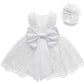 Lzh Baby Girls Lace Embroidery Dress Bowknot Party Dress Bridesmaid Wedding Gown With Headwear A-White