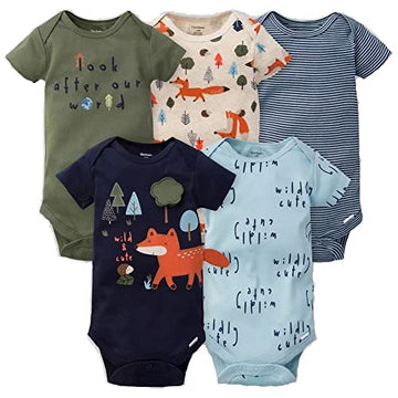 Gerber Baby Boys 5-Pack Short Sleeve Variety Onesies Bodysuits Blue Fox 0-3 Months