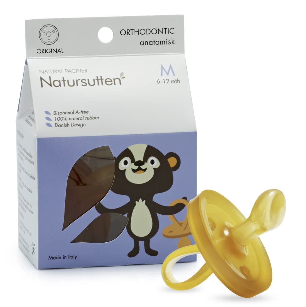 Natursutten Pacifiers 6-12 Months - 1-Pack Original Shield Orthodontic Nipple Natural Rubber Safe & Soft BPA-Free Pacifiers for 