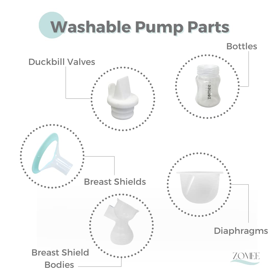 Zomee Double Breast Shield Kit Replacement Set for Z2 Size 24mm Includes; Breast Sheild Body, Diaphragms, Duckbill Valves, Tubes