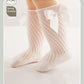 Qandsweet Baby Girl Knee-High Socks Toddlers Bow Stockings Newborn Infant Sock (0-12 Months,Hollow-5 Pairs)