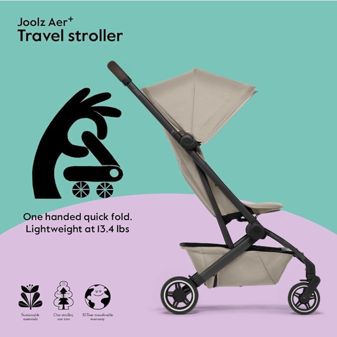 Joolz Aer+ Lightweight & Compact Travel Stroller - Portable One-Hand Fold Design - Ergonomic Seat For Infant & Toddler (Up To 50