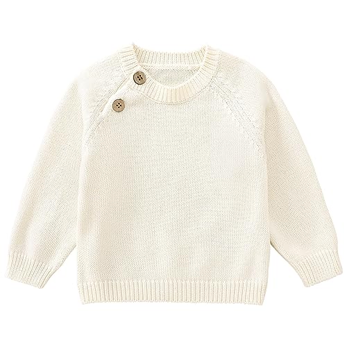 Pureborn Baby Boys Girls Pullover Sweater Cotton Knit Warm Crewneck Long Sleeve Tops Cream White 3-6 Months