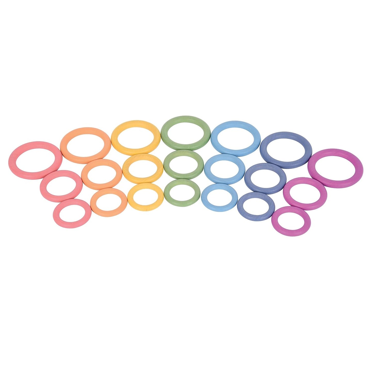 TickiT-73977 Rainbow Wooden Rings - Set of 21 - 3 Sizes - Counting and Sorting Rings - Loose Parts Wooden Toy for Babies and Tod