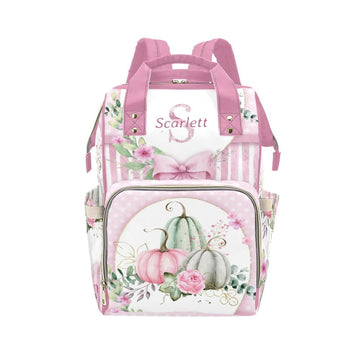 YallLocoMo Custom Diaper Bag Backpack Name Gift Pink Floral Pumpkin Cute Versatile Travel Bag: Large Capacity & Multiple Compart