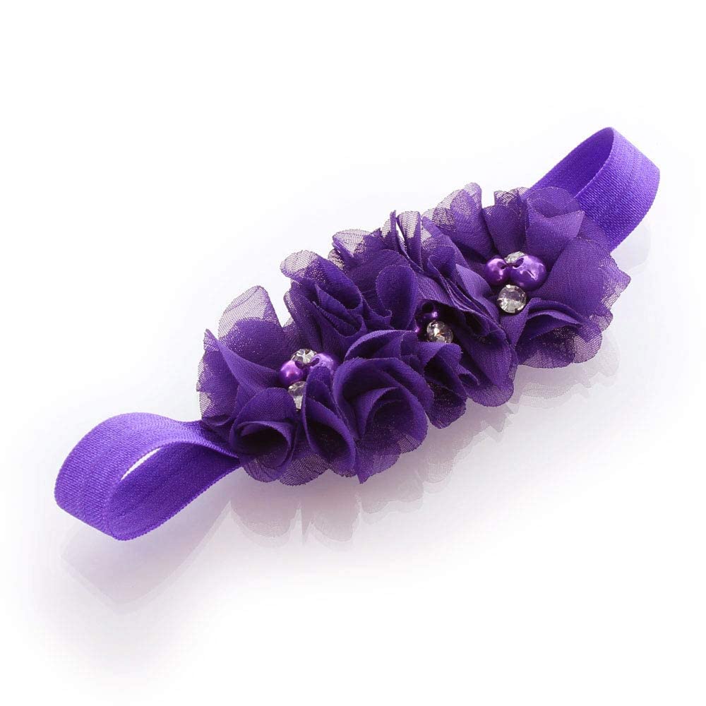 My Lello Girls Flower Headbands Toddler Fabric Beaded Trio Stretchy Elastic Pair (Purple/Lavender)