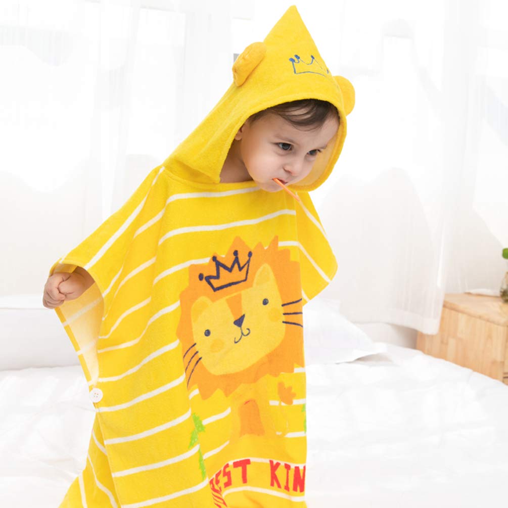 Tonwhar Kids Bath/Pool/Beach Hooded Poncho Towel-Cartoon Animal Pattern Cotton Beach Towel For Baby And Kids (Lion, 1-4 Years/He