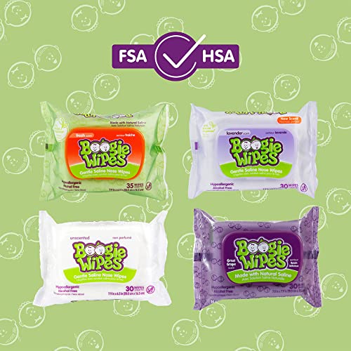 Saline Nose Wipes By Boogie, For Baby & Kids, Face, Hand & Body, Fsa/Hsa Eligible, Made With Vitamin E, Aloe, And Natural Saline