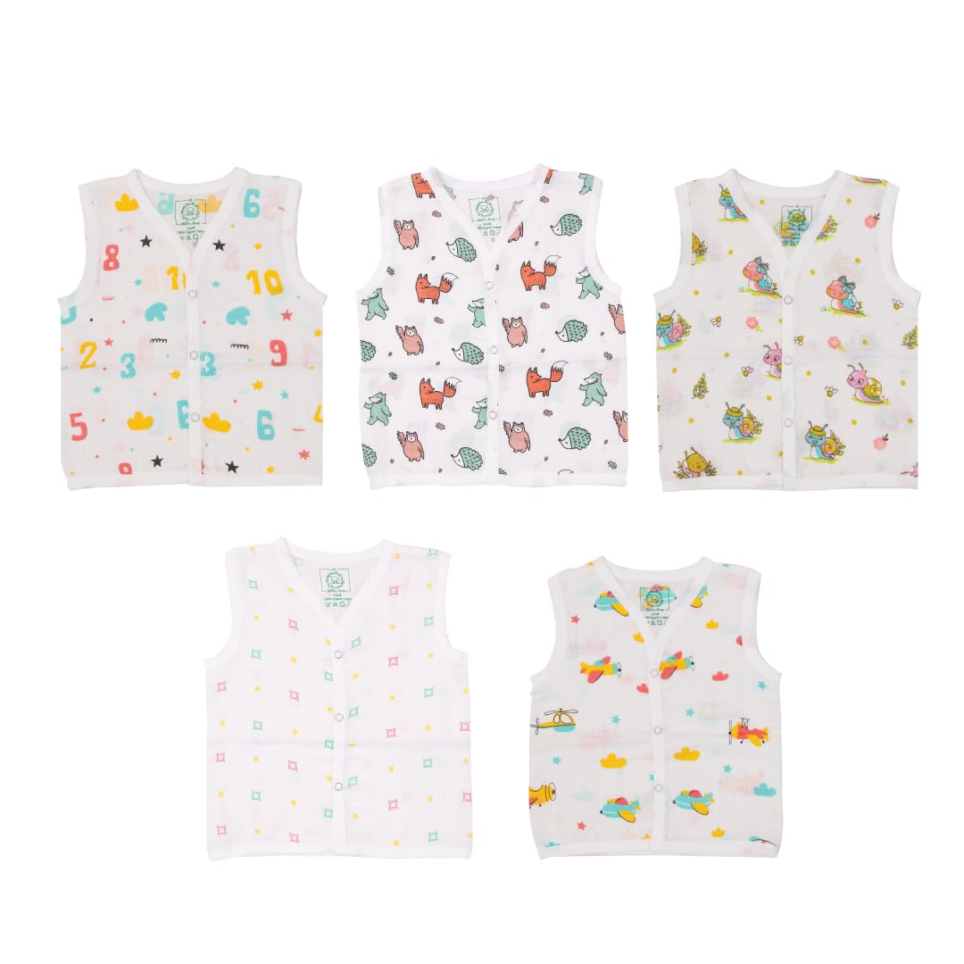 A Toddler Thing  Organic Cotton Muslin Button Jabla | White Jhabla | Assorted Pack of 5 | Size  Newborn | for Boys & Girls | C
