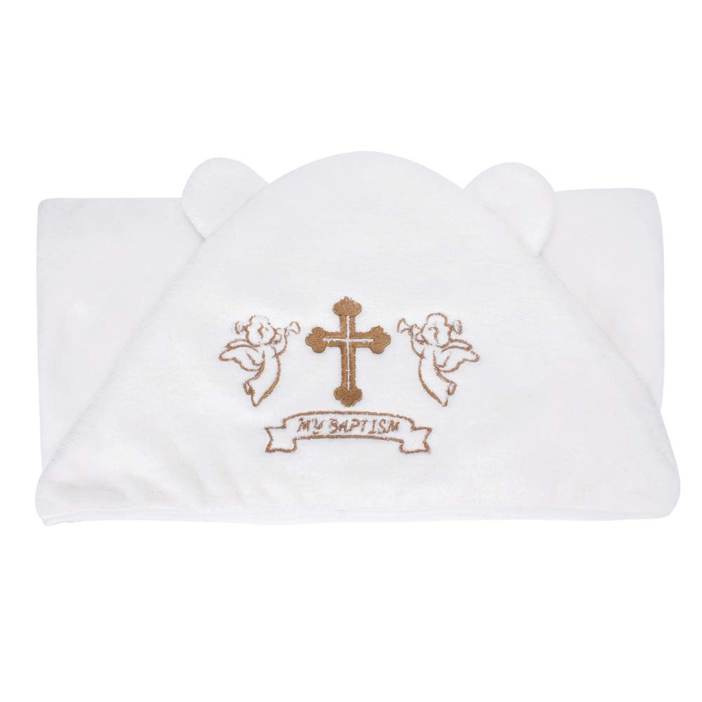 Estamico Unisex Baby Plush Hooded Bath Towels With Embroidery Cross And Cute Ears Baptism For Infants, Toddlers & Kids