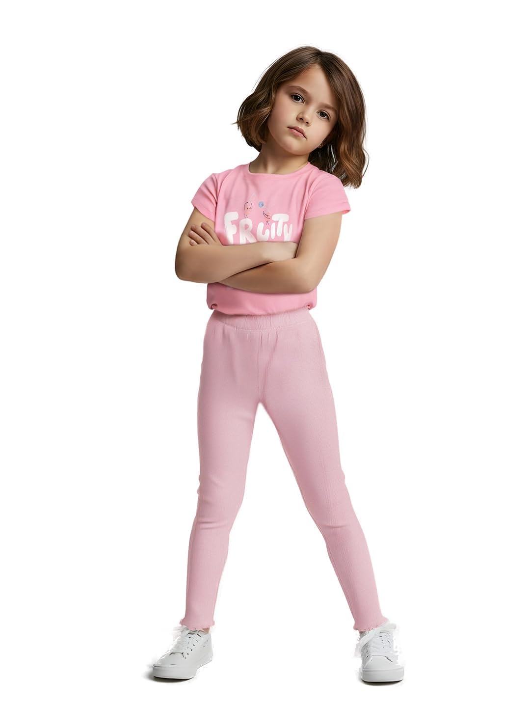 Max Girls Ribbed Leggings (Pink_46 Y)