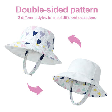 Lapi.Zapi Baby Sun Hat Print Pattern Reversible Kids Boy Girls Hat Upf 50+ Sun Protection Beach Bucket Hat Wide Brim (0-6 Months