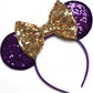 Clgift Rapunzel Inspired Minnie Ears, Tangled Minnie Ears, Princess Rapunzel (Purple Gold Bow)