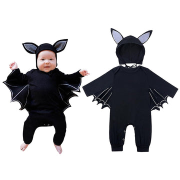 Fancyinn Infant Baby Black Bat Costumes Cloak Romper With Big Ear Hat Halloween Bat Outfits 2Pcs 18-24 Months 100