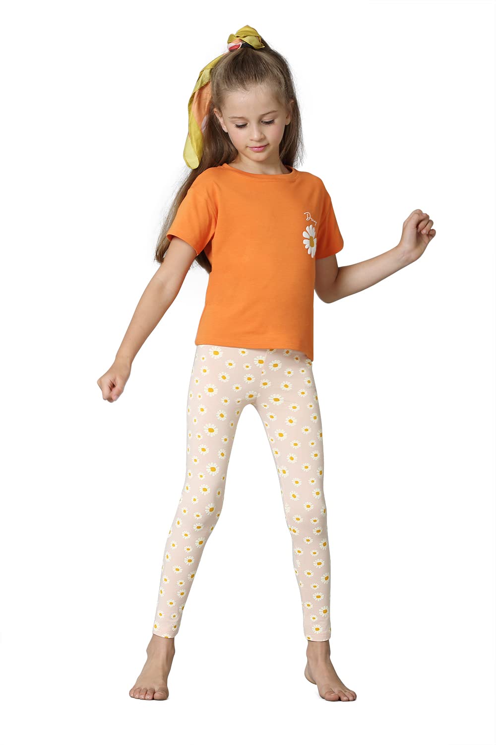 Van Heusen Girls Regular Mid Rise Leggings  Power Plus Cotton Spandex  Power Plus, Allover Print, Super Soft_56302_Daisy AOP_7