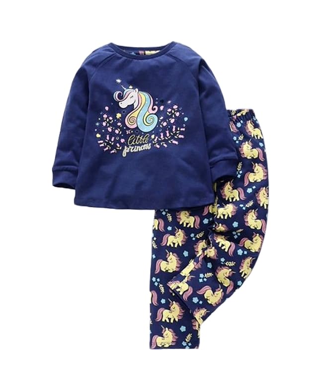 Ventra Unicorn Print Nightwear Blue| 100% Soft Cotton Nightwear for Girls| Full Sleeved Pyjama Sets for Kids| Nightwear for Boys