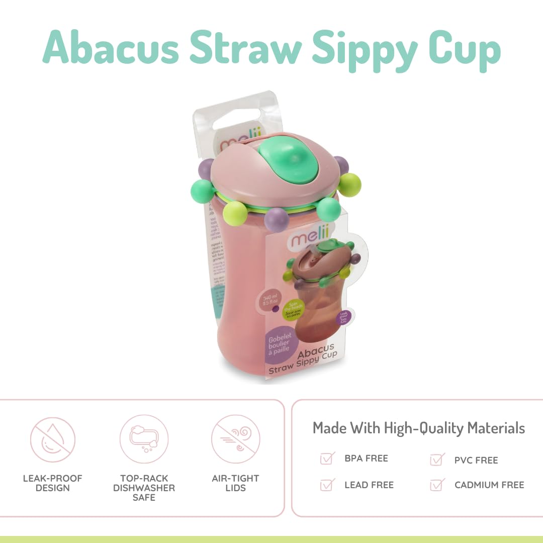 Melii Abacus Straw Sippy Cup 11.5 Oz Toddler And Baby (Pink 1 Pack)