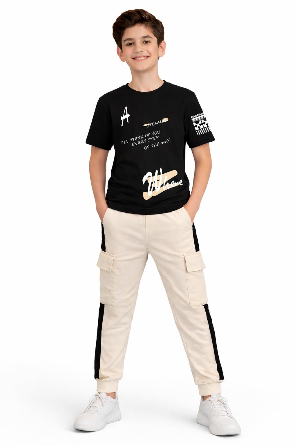 Trampoline Boys TShirt & Cargo Jogger Set | Cotton Blend Printed Tee with Cargo Pattern 4 Pocket Pants | Stylish Casual Kids Ou