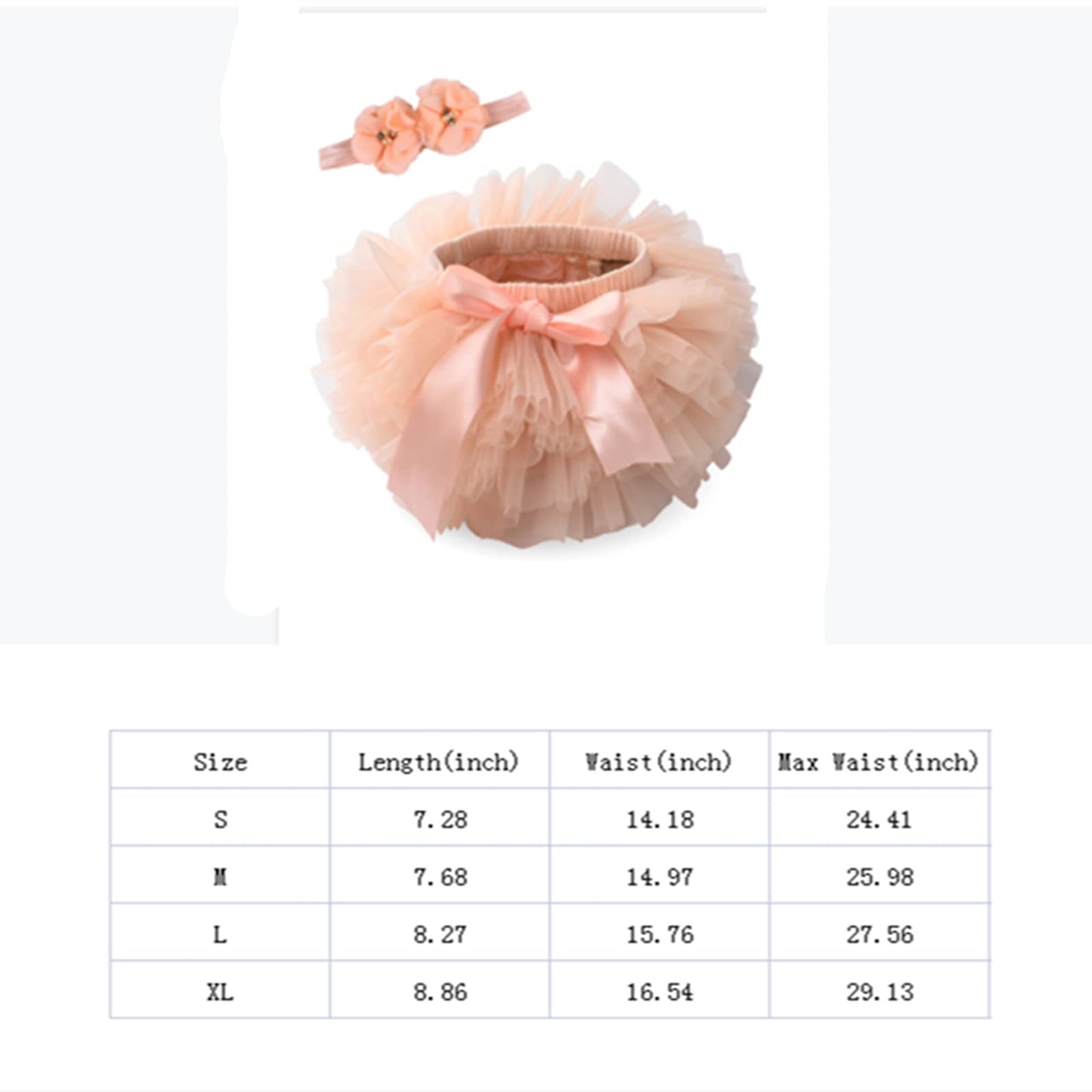 Baby Girls Tutu Bloomers Diaper Cover Cotton Tulle Bloomers And Headband Set Peach 6-12 Months