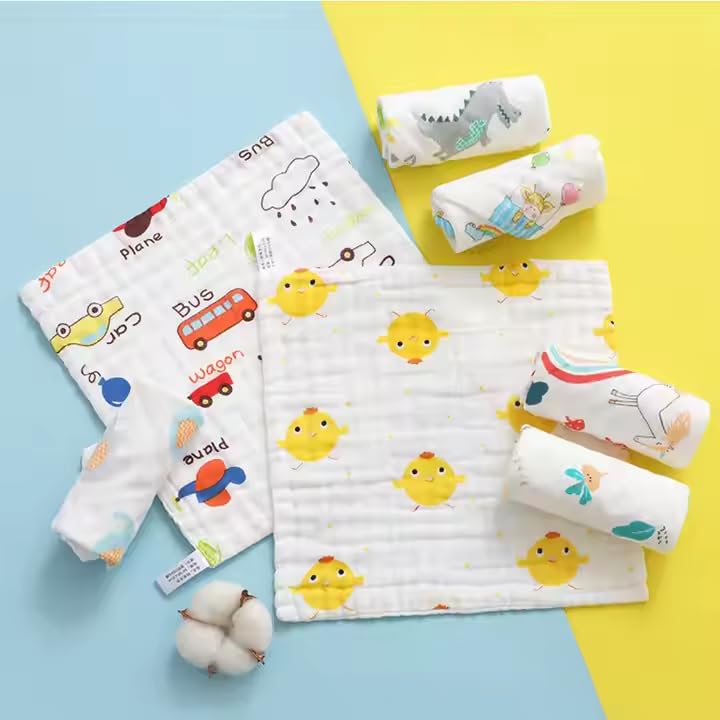 FRAZIX Baby Muslin Face Towel | 100% Soft Cotton Baby Handkerchiefs | 10 x 10 Inch | Ultra Soft Reusable Face Towels for Newborn