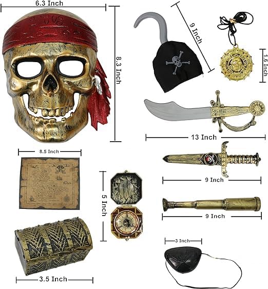 Giftexpress Kids Pirate Costume - 10 Piece Deluxe Halloween Accessories Role Play Set