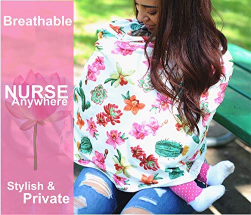 Carseat Canopy - Includes 2 Car Seat Strap Covers - Cactus Breastfeeding Cover, Shopping Cart Cover, Baby Car Seat Cover, Baby C