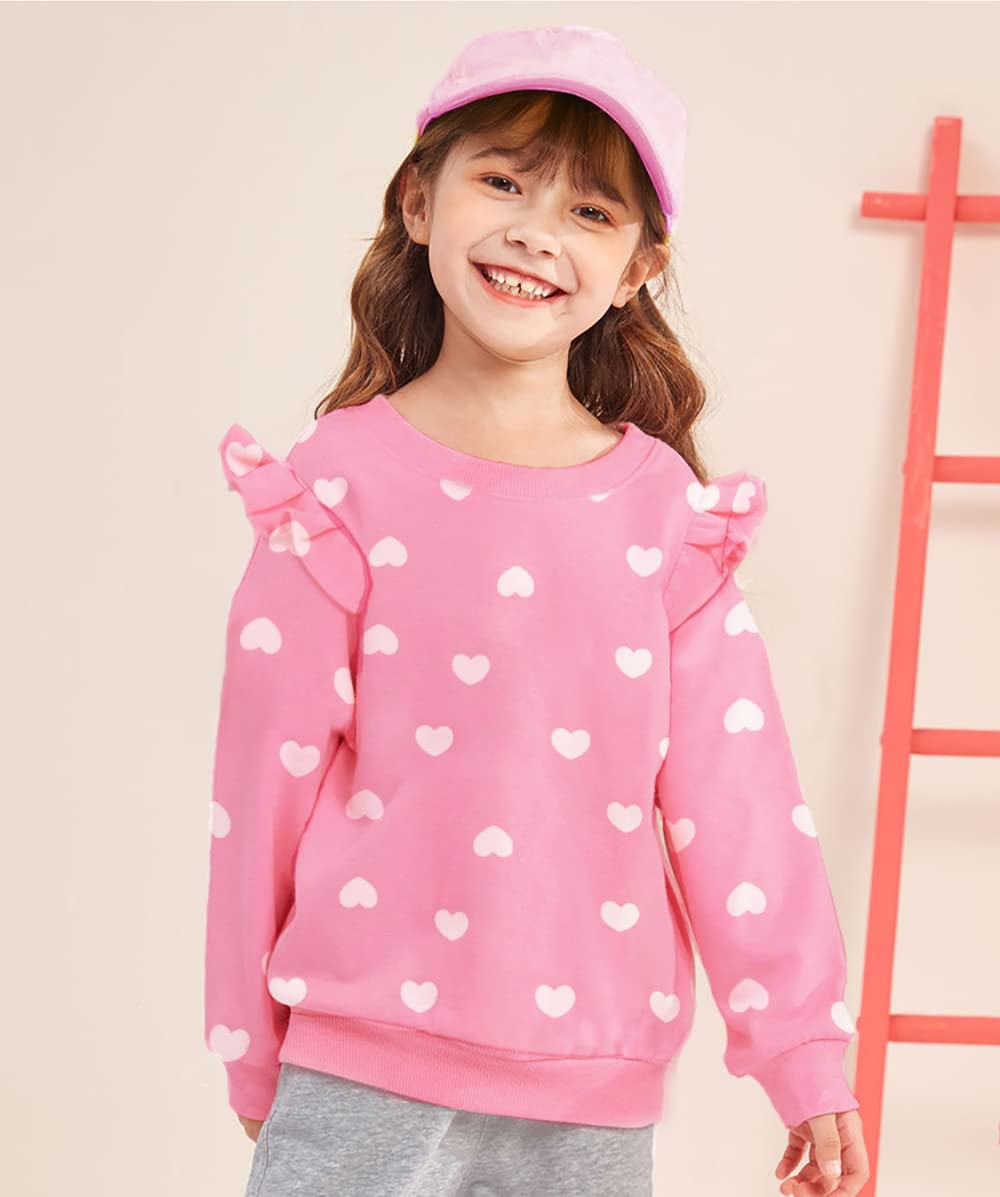 Little Girls Pink Love Heart Shirts Toddler Long Sleeve Sweatshirts Valentines Day Pullover Active Tops 5T