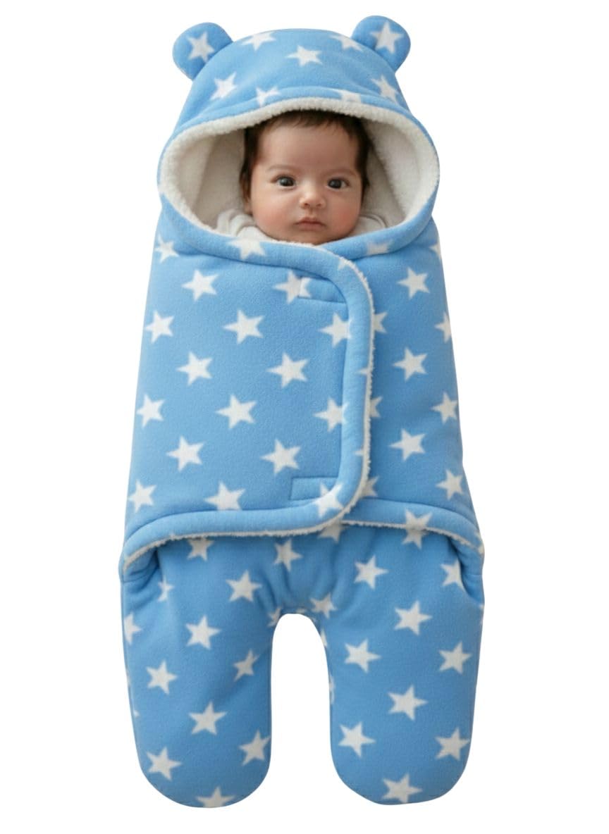 Aakriti Super Soft Star Printed Hooded Baby Blanket for Newborn Baby|| All Season Baby Blanket for 06 Month Baby Boys & Babys G