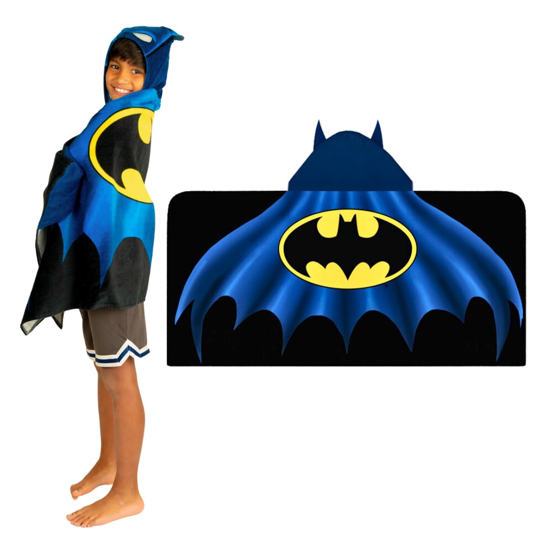 Franco Batman Kids Super Soft Bath/Pool/Beach Soft Cotton Terry Hooded Towel Wrap, 24 In X 50 In, (Officially Licensed Product)