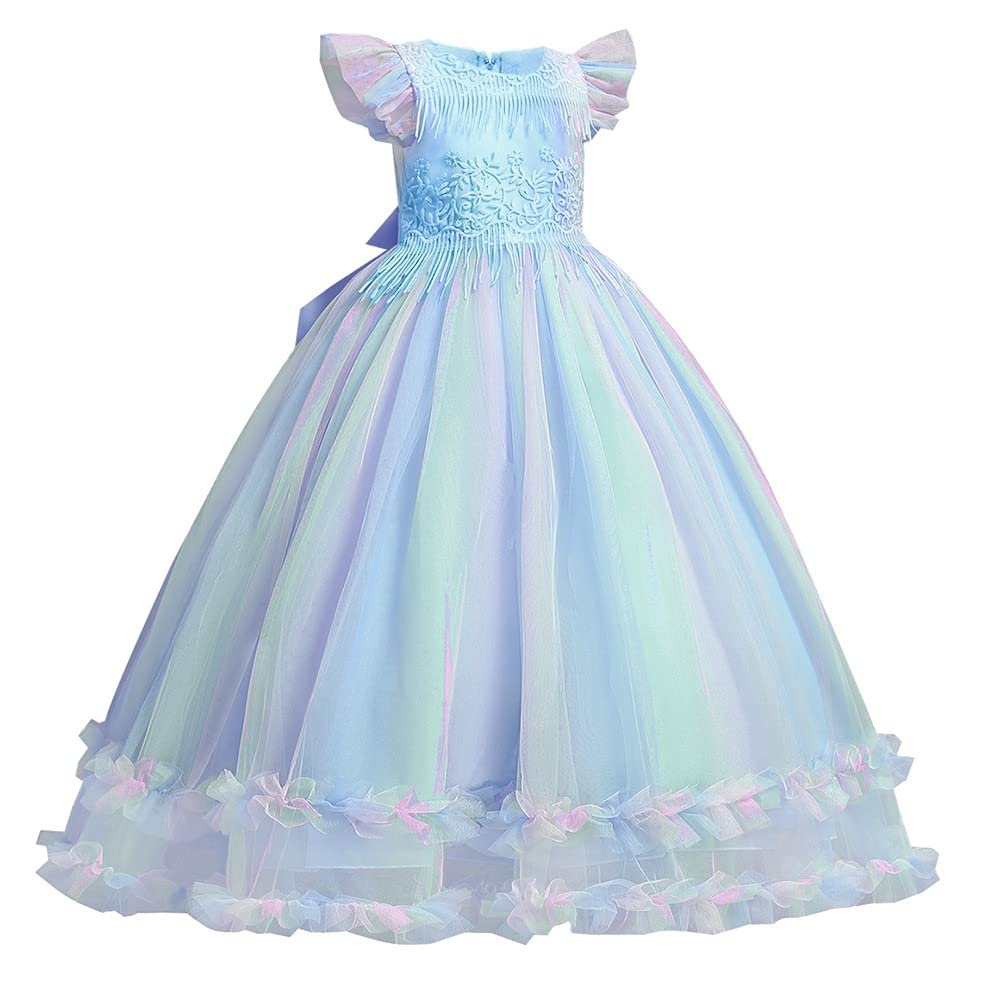 Izkizf Girls Unicorn Costume Princess Long Maxi Tulle Dress W/Headband Princess Birthday Party Halloween Cosplay Outfits Rainbow