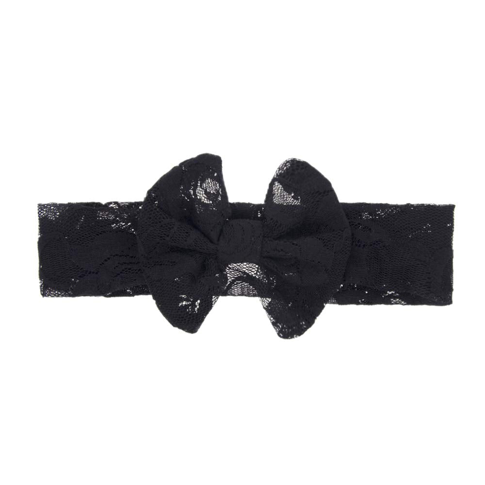 Qiansail Baby Girls Lace Bow Headband Elastics Bow Knot Hairband Headwrap For Newborn Infant Toddlers Kids (Black)
