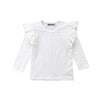 Mubineo Toddler Baby Girl Basic Plain Ruffle Sleeve Cotton T Shirts Tops Tee Clothes (White(Long Sleeve), 1-2T)